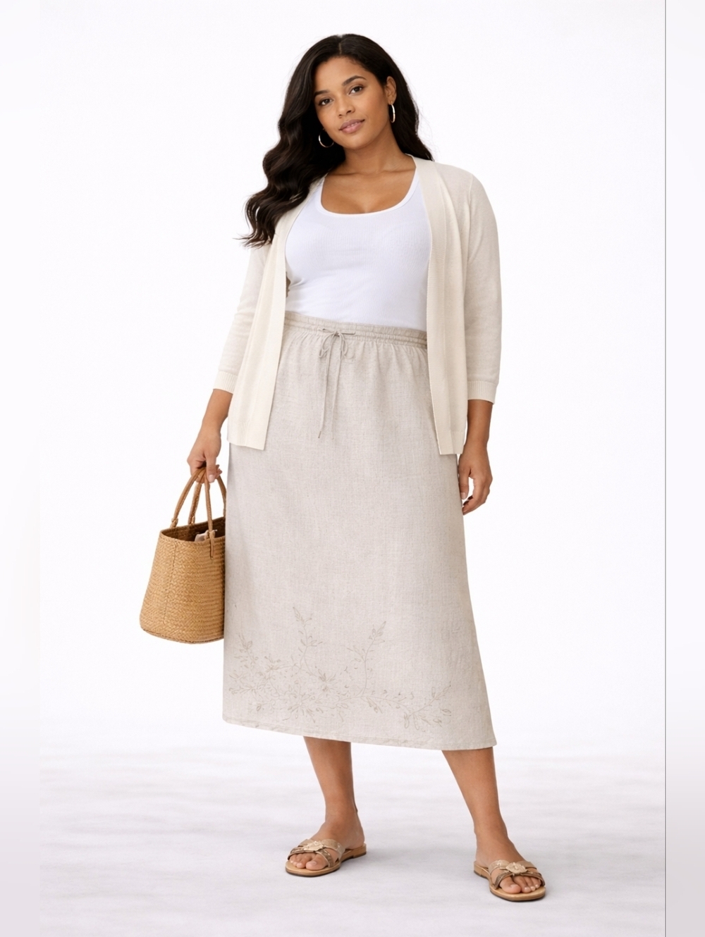 Charter Club 100% Linen Embroidered Midi Skirt – Size 1X
